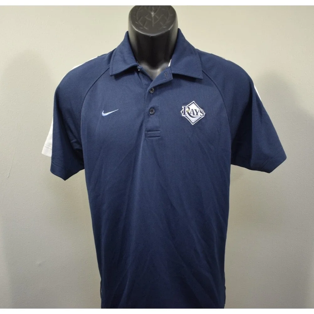 Nike MLB Tampa Bay‎ Rays Golf Polo Blue Dri Fit Short Sleeve Mens Size Small